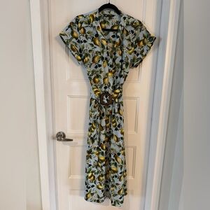 Zara Lemon-Print Belted Maxi Dress - White/Yellow